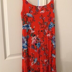 Miami Vibrant Floral Midi Dress - Red and Blue